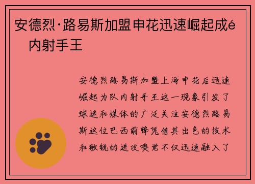 安德烈·路易斯加盟申花迅速崛起成队内射手王